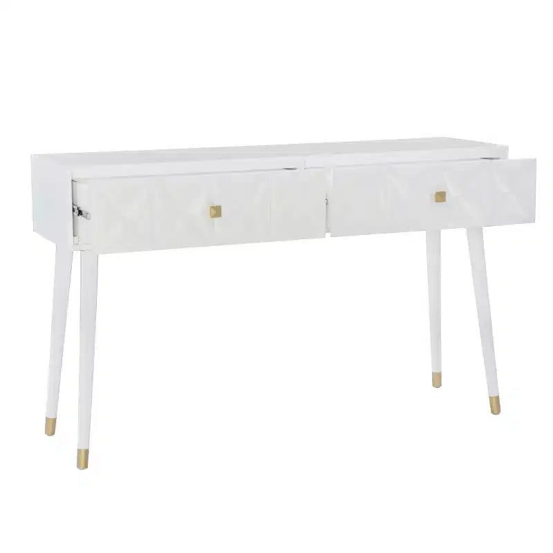 55.5" Geo Glam Console 2 Drawer with Gold Knobs Bright White - Linon: Entryway Narrow Storage, Modern Design