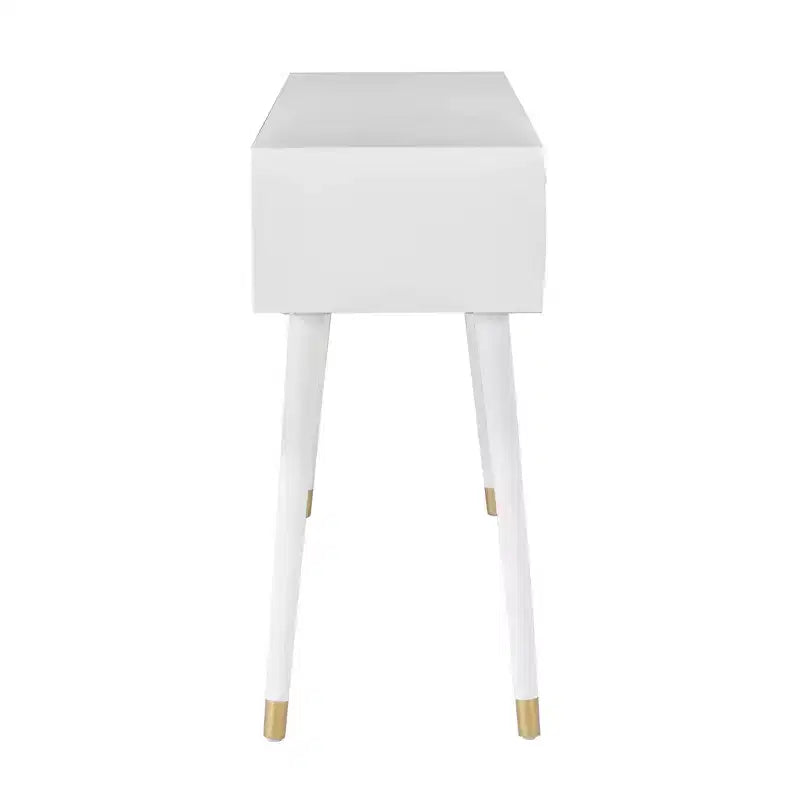 55.5" Geo Glam Console 2 Drawer with Gold Knobs Bright White - Linon: Entryway Narrow Storage, Modern Design