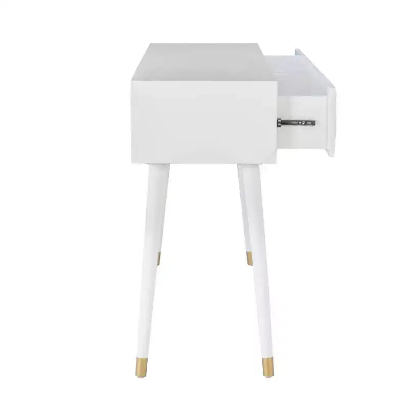 55.5" Geo Glam Console 2 Drawer with Gold Knobs Bright White - Linon: Entryway Narrow Storage, Modern Design