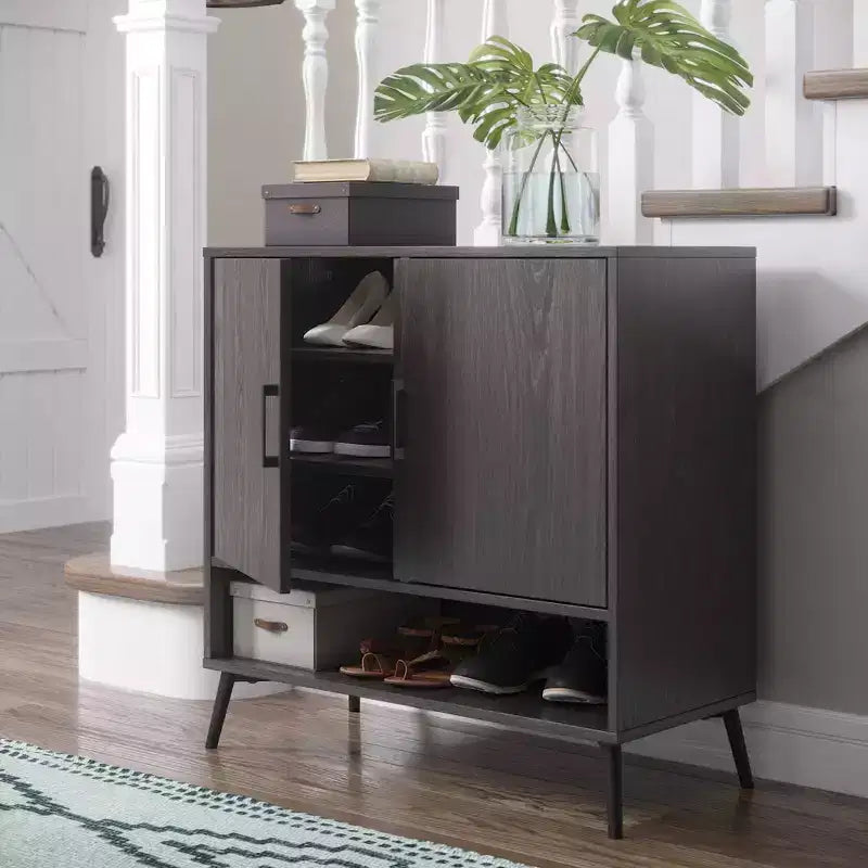 Meuble à chaussures RiverRidge Woodbury pour 12 paires de chaussures, rangement d'entrée avec étagères intérieures ouvertes et réglables, grain de bois vieilli
