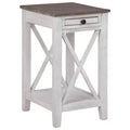 Adalane Side Table White/Gray: Vintage Crossbuck Design, USB Ports, Storage - Signature Design by Ashley