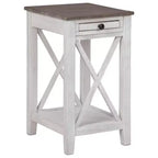Adalane Side Table White/Gray: Vintage Crossbuck Design, USB Ports, Storage - Signature Design by Ashley