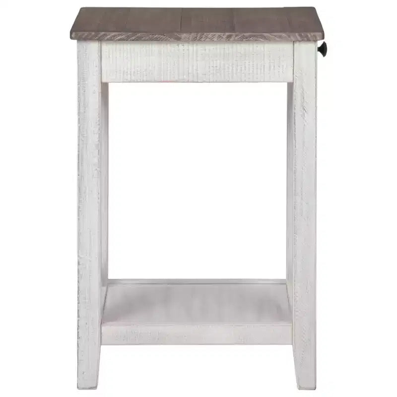 Adalane Side Table White/Gray: Vintage Crossbuck Design, USB Ports, Storage - Signature Design by Ashley