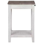 Adalane Side Table White/Gray: Vintage Crossbuck Design, USB Ports, Storage - Signature Design by Ashley