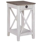 Adalane Side Table White/Gray: Vintage Crossbuck Design, USB Ports, Storage - Signature Design by Ashley