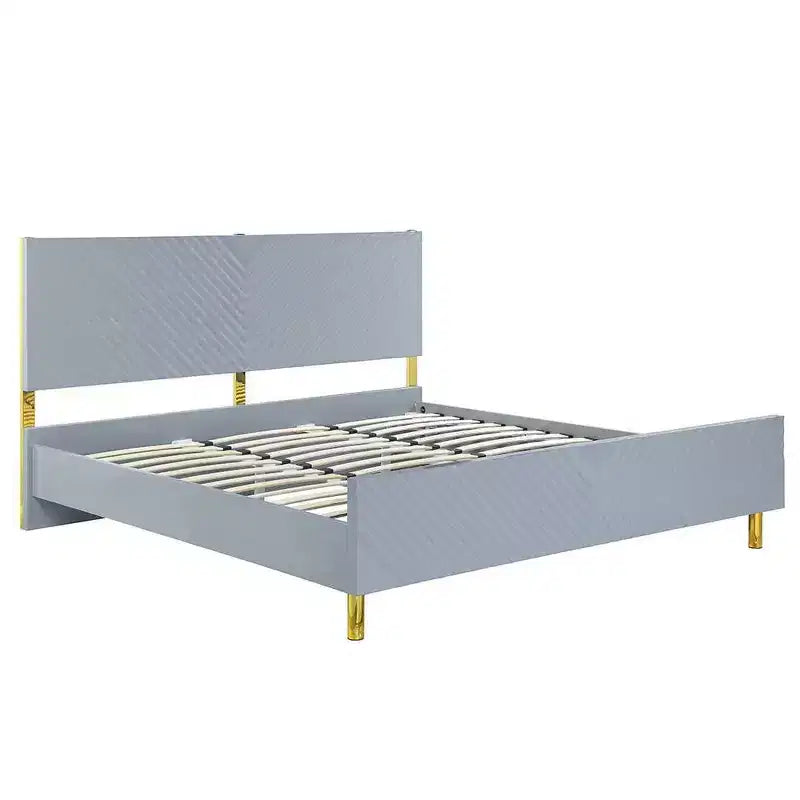 Acme Furniture Queen Gaines Bed Gray High Gloss Finish