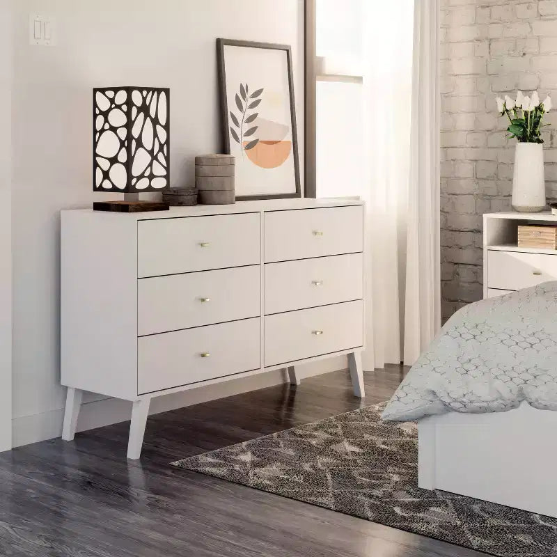 Mid Century Modern 6 Drawer Dresser - Prepac