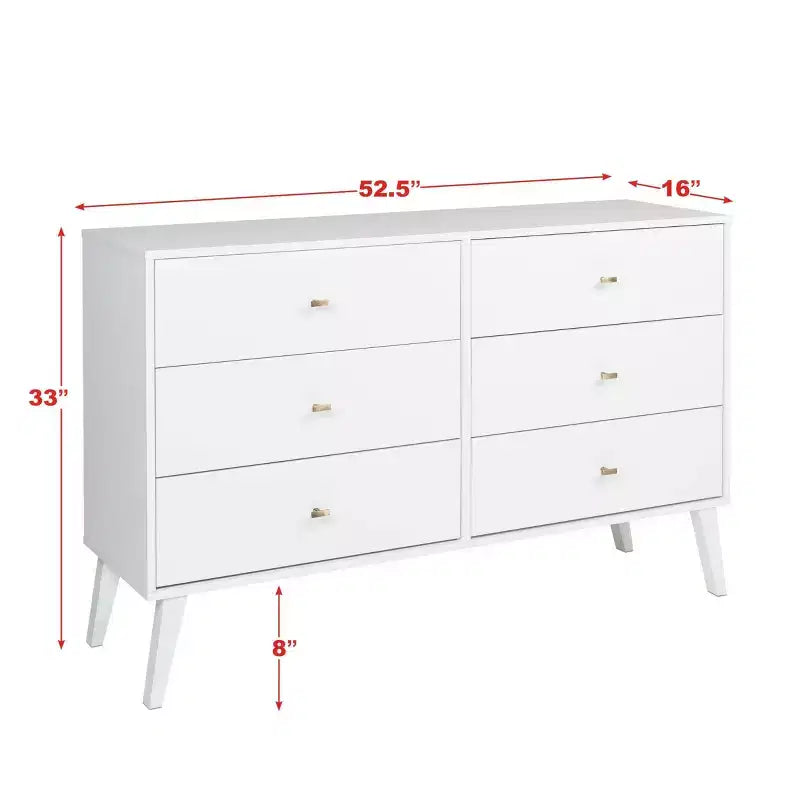 Mid Century Modern 6 Drawer Dresser - Prepac