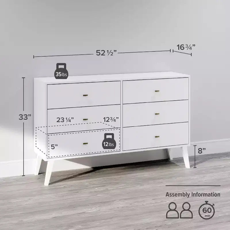 Mid Century Modern 6 Drawer Dresser - Prepac