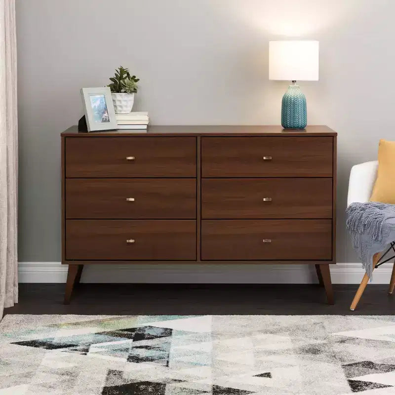 Mid Century Modern 6 Drawer Dresser - Prepac