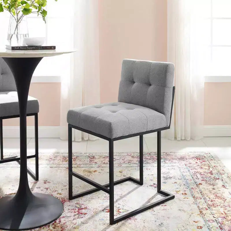 Tabouret de bar à hauteur de comptoir en acier inoxydable et tissu rembourré Privy Noir - Modway