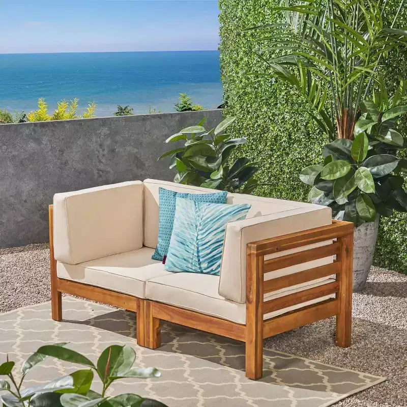 Oana 2pc Acacia Wood Modular Loveseat - Christopher Knight Home