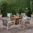 Hampton 5pc Wood & Wicker Club Chair Set with Fire Pit - Christopher Knight Home