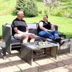 Sunnydaze Outdoor Rattan Longford Patio Conversation Set with Chaise Lounge Sectional Sofa, Seat Cushions, and Coffee Table - Charcoal - 2pc