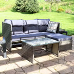 Sunnydaze Outdoor Rattan Longford Patio Conversation Set with Chaise Lounge Sectional Sofa, Seat Cushions, and Coffee Table - Charcoal - 2pc