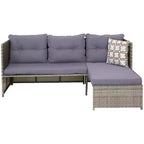 Sunnydaze Outdoor Rattan Longford Patio Conversation Set with Chaise Lounge Sectional Sofa, Seat Cushions, and Coffee Table - Charcoal - 2pc