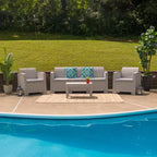 Flash Furniture Ensemble quatre pièces de fauteuils, canapé et table de jardin en similicuir tressé