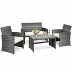 Costway Salon de Jardin 4 Pièces en Rotin Canape et Coussins Assise en Osier Gris Mélange
