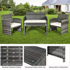 Costway Salon de Jardin 4 Pièces en Rotin Canape et Coussins Assise en Osier Gris Mélange