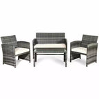 Costway Salon de Jardin 4 Pièces en Rotin Canape et Coussins Assise en Osier Gris Mélange