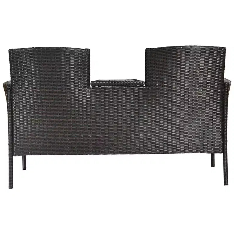 Costway Patented Patio Rattan Conversation Set Loveseat Sofa Cushioned Coffee Table Mix Brown