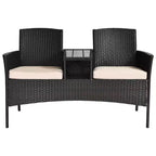 Costway Patented Patio Rattan Conversation Set Loveseat Sofa Cushioned Coffee Table Mix Brown