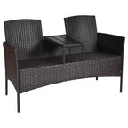 Costway Patented Patio Rattan Conversation Set Loveseat Sofa Cushioned Coffee Table Mix Brown