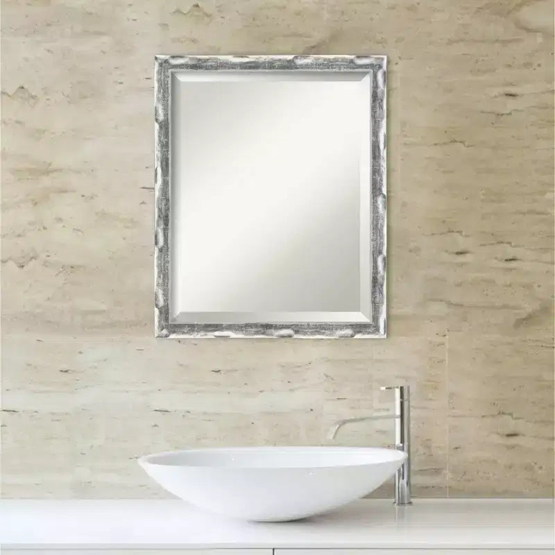 Scratched Wave Framed Bathroom Vanity Wall Mirror Chrome - Amanti Art