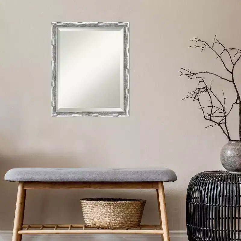 Scratched Wave Framed Bathroom Vanity Wall Mirror Chrome - Amanti Art