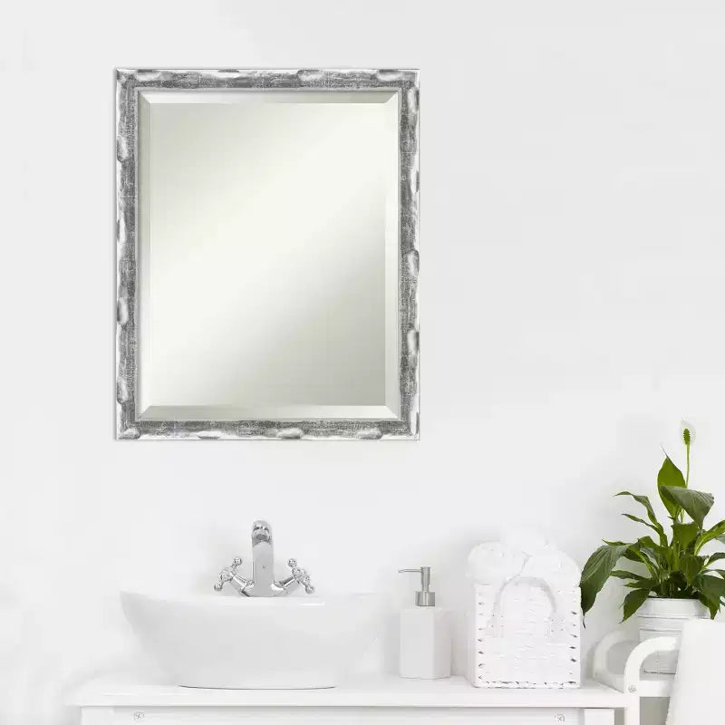 Scratched Wave Framed Bathroom Vanity Wall Mirror Chrome - Amanti Art