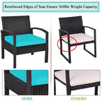 Costway 3PCS Patio Rattan Furniture Set Storage Table Cushioned Sofa Deck Red\Turquoise\White