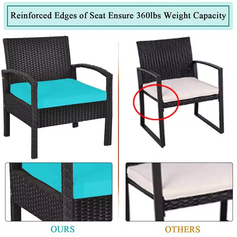 Costway 3PCS Patio Rattan Furniture Set Storage Table Cushioned Sofa Deck Red\Turquoise\White