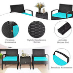 Costway 3PCS Patio Rattan Furniture Set Storage Table Cushioned Sofa Deck Red\Turquoise\White