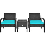 Costway 3PCS Patio Rattan Furniture Set Storage Table Cushioned Sofa Deck Red\Turquoise\White