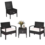 Costway 3PCS Patio Rattan Furniture Set Storage Table Cushioned Sofa Deck Red\Turquoise\White