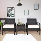 Costway 3PCS Patio Rattan Furniture Set Storage Table Cushioned Sofa Deck Red\Turquoise\White