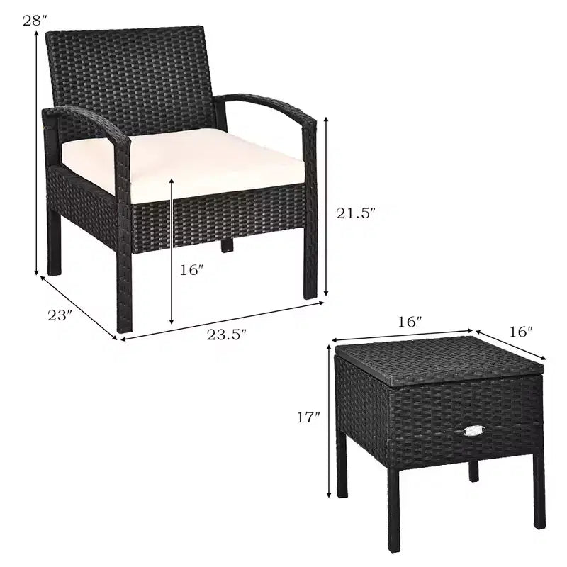 Costway 3PCS Patio Rattan Furniture Set Storage Table Cushioned Sofa Deck Red\Turquoise\White
