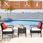 Costway 3PCS Patio Rattan Furniture Set Storage Table Cushioned Sofa Deck Red\Turquoise\White