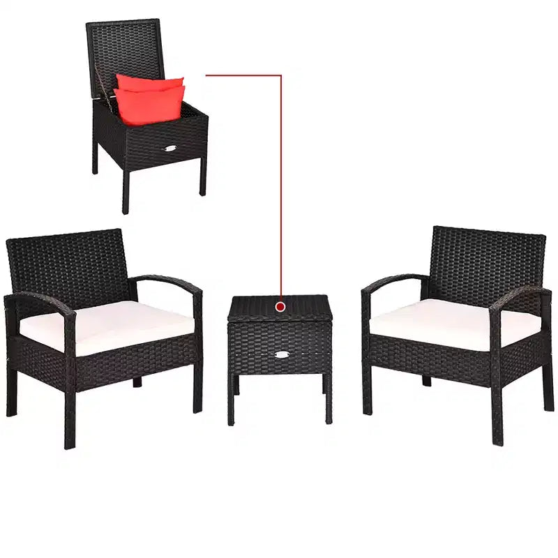 Costway 3PCS Patio Rattan Furniture Set Storage Table Cushioned Sofa Deck Red\Turquoise\White