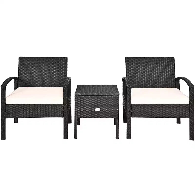 Costway 3PCS Patio Rattan Furniture Set Storage Table Cushioned Sofa Deck Red\Turquoise\White