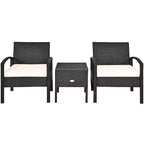 Costway 3PCS Patio Rattan Furniture Set Storage Table Cushioned Sofa Deck Red\Turquoise\White