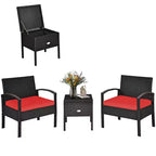 Costway 3PCS Patio Rattan Furniture Set Storage Table Cushioned Sofa Deck Red\Turquoise\White