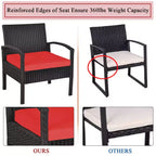 Costway 3PCS Patio Rattan Furniture Set Storage Table Cushioned Sofa Deck Red\Turquoise\White