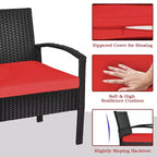 Costway 3PCS Patio Rattan Furniture Set Storage Table Cushioned Sofa Deck Red\Turquoise\White