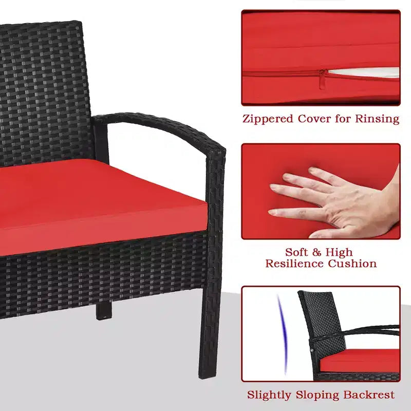 Costway 3PCS Patio Rattan Furniture Set Storage Table Cushioned Sofa Deck Red\Turquoise\White