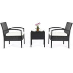 Costway 3PCS Patio Rattan Furniture Set Table & Chairs Set with Cushions Outdoor