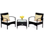 Costway 3 PCS Furniture Set Table & 2 Chair Patio Wicker Rattan W/Cushion
