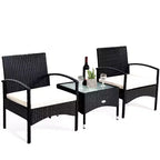 Costway 3 PCS Furniture Set Table & 2 Chair Patio Wicker Rattan W/Cushion