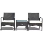 Costway 3 PCS Furniture Set Table & 2 Chair Patio Wicker Rattan W/Cushion