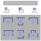 Costway Salon de Jardin en Résine Tressée 7 Pièces Beige/Bleu Marine/Gris